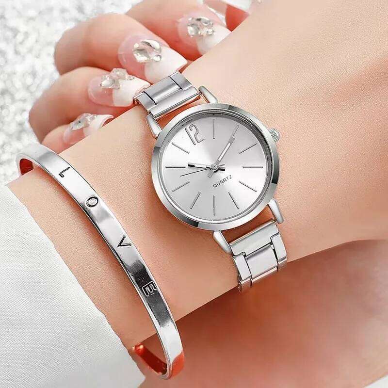2PCS Set Fashion Luxury Women's Gold Fine Strap Ladies For Bracelet Montre Femme Female Wrist Watch Women Clock XJ260303
