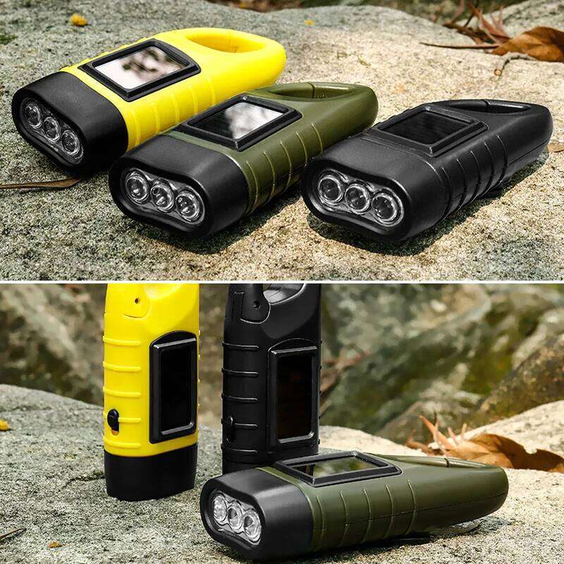 LED Survival Emergency Flashlight Solar Powered Rechargeable Hand Crank Dynamo Torch Hiking Lantern S260302