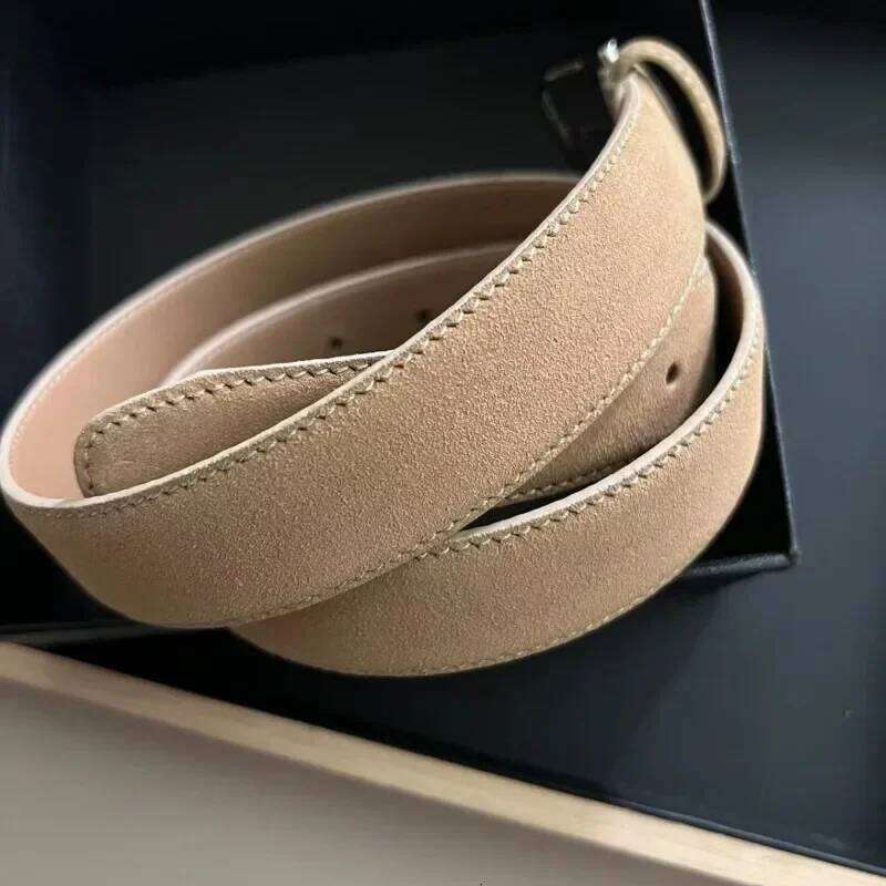 Classic square buckle back leather 3CM wide suede belt for both men and women S260228