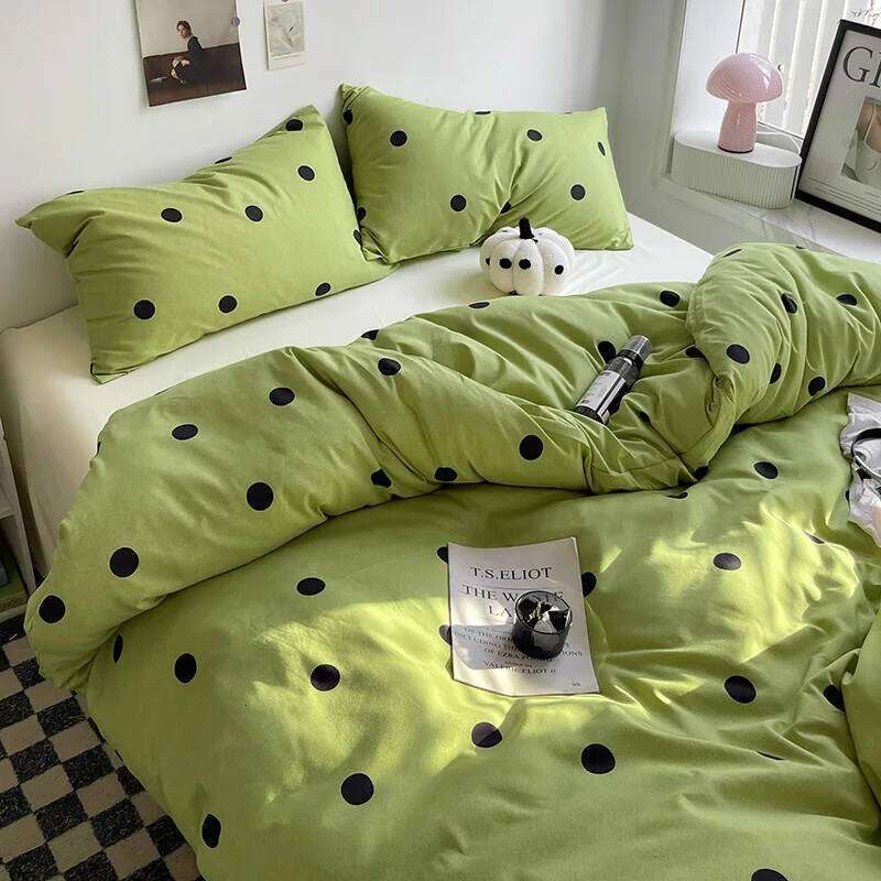 Green Polka Dots Duvet Pillow Case Bed Sheet AB Side Quilt Cover Stripe Boy Kid Teen Girl Bedding Linens Set King Queen W260302 W260302