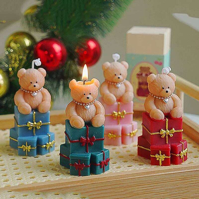 Pink Teddy Bear Scented Aesthetic Decorative Candles Home, Personalized Smokeless Candles, Gift Set for Guests W260303