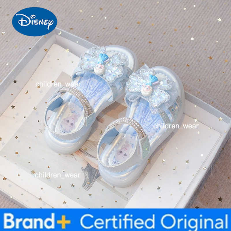 Disney Elsa Girls Glitter Sandals Princess Crystal Beach Shoes for Kids Soft Sole Summer Footwear New Arrival H260303