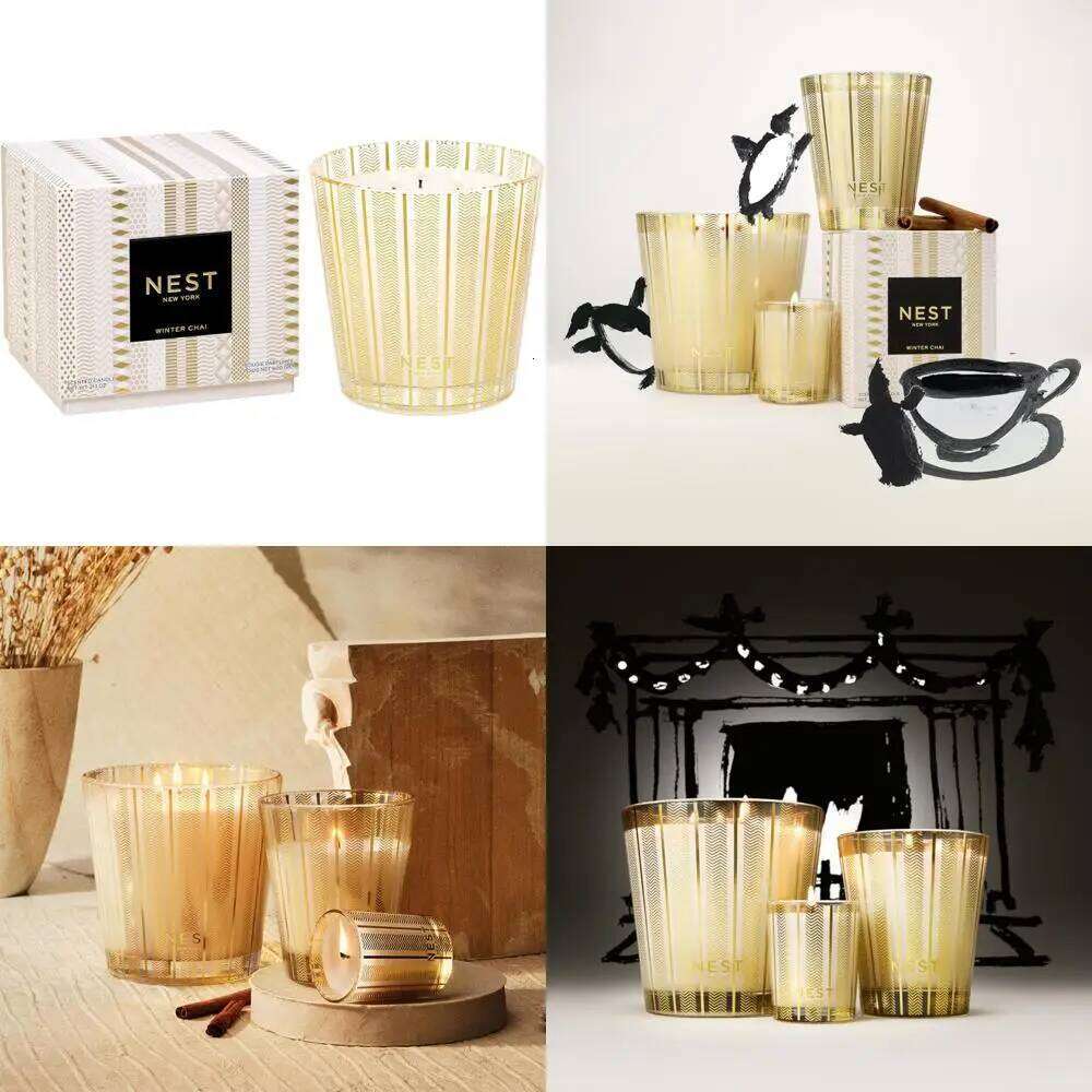 Scented 3-Wick Winter Chai 21.2 oz Long-Burning 100 Hours Reusable Glass Vessel Aromatherapy Candle W260303