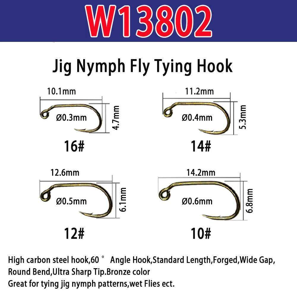 Vampfly 50pcs Barbed Fishing Nymphs Pupa Egg Dry Wet Jig Nymph Caddis Streamer Fly Tying Hook Z260228