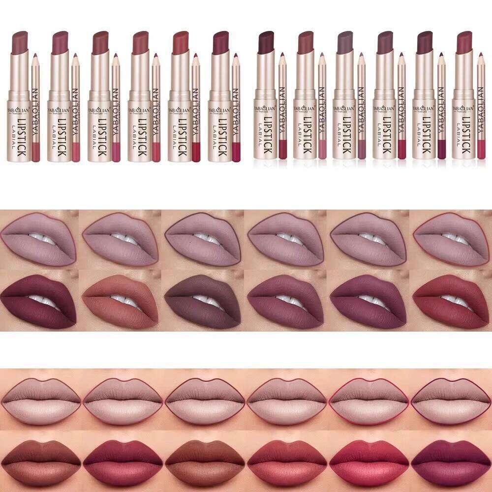 Professional Grade 12 Double Ended Lip Liner Lipstick Set Matte High Color Rendering Does Not Fade Waterproof Sweat Proof H260302