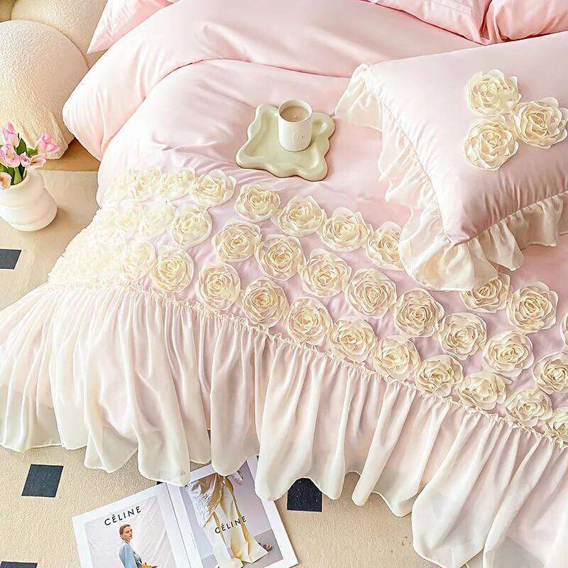 New French Three-dimensional plate Flower Embroidery Duvet Cover Princess Style Bed Four Piece Set Adult Bedroom Decoration W260302