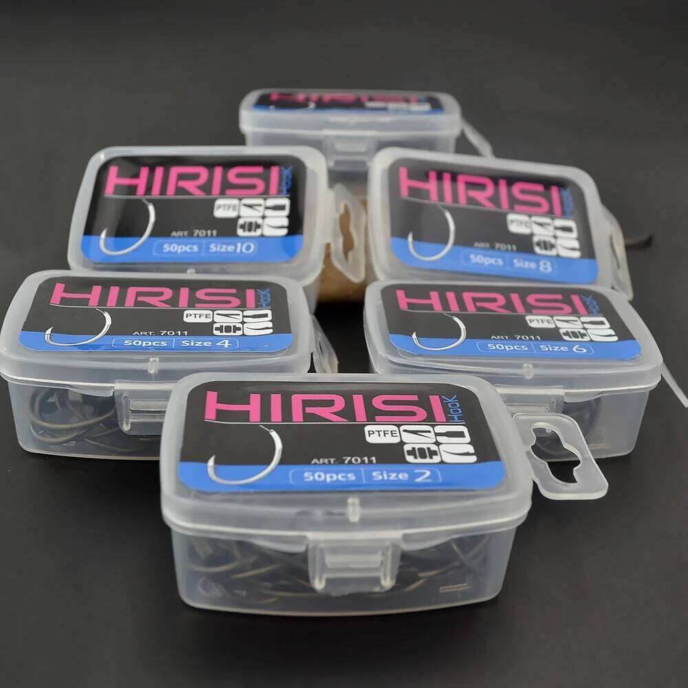 Hirisi 50Pcs PTFE Coating Barbed Carp Fishing Barb Hooks Accessories 7011 Z260228