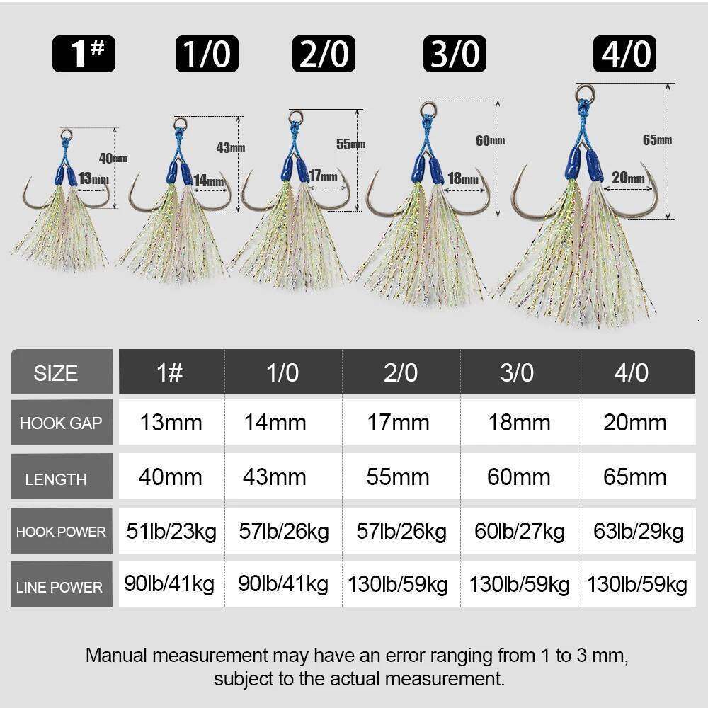 JIGGING PRO 1# 1/0 2/0 3/0 4/0 Luminous Twin Assist Hook Metal Jig Saltwater Fishing Tackle Jigging Hooks Z260228