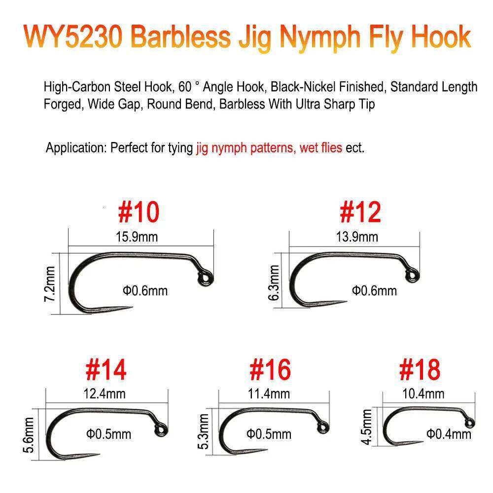 ICERIO 100PCS Classic Barb & Barbless Fishing Dry Wet Jig Shrimps Nymph Caddis Streamer Fly Tying Hook Z260228