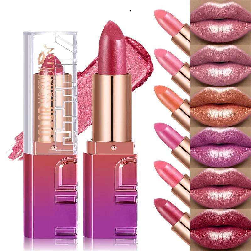 Diamond Pearlescent Lipstick Metallic Changing Lipgloss Waterproof High Pigmented Shimmer Luxury Bold Glitter Lip Makeup H260302