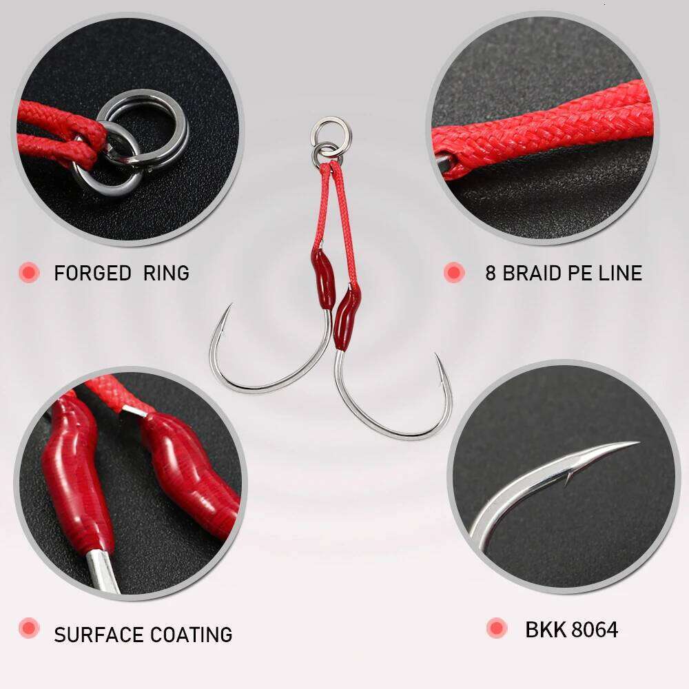 JIGGING PRO 2pairs Slow Jigging 1/0 2/0 3/0 4/0 Barbed Twin Assist Hooks High Carbon Steel Metal Jig Sea Fishing Hook Z260228