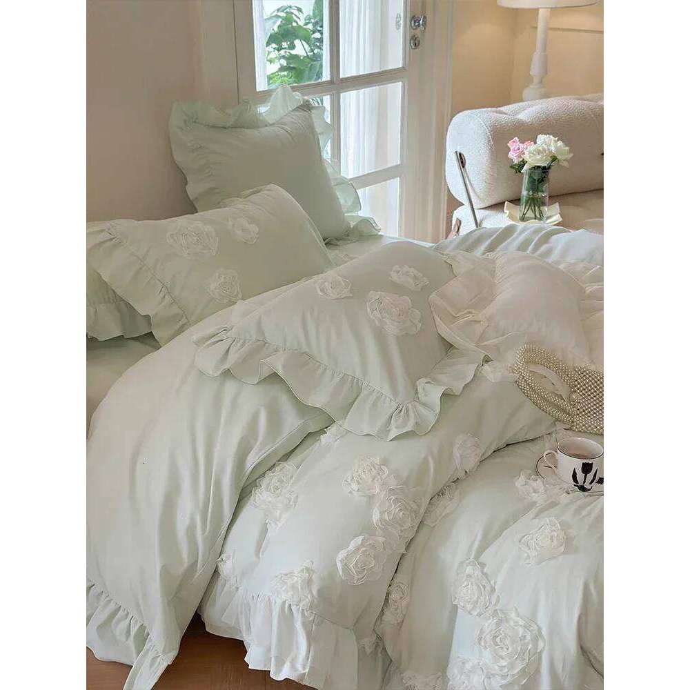 Four-Piece Cotton French Romantic Thickened Warm Household Bedding Autumn and Winter Bed Sheet Cartoon Anime Flounce Decoration W260302