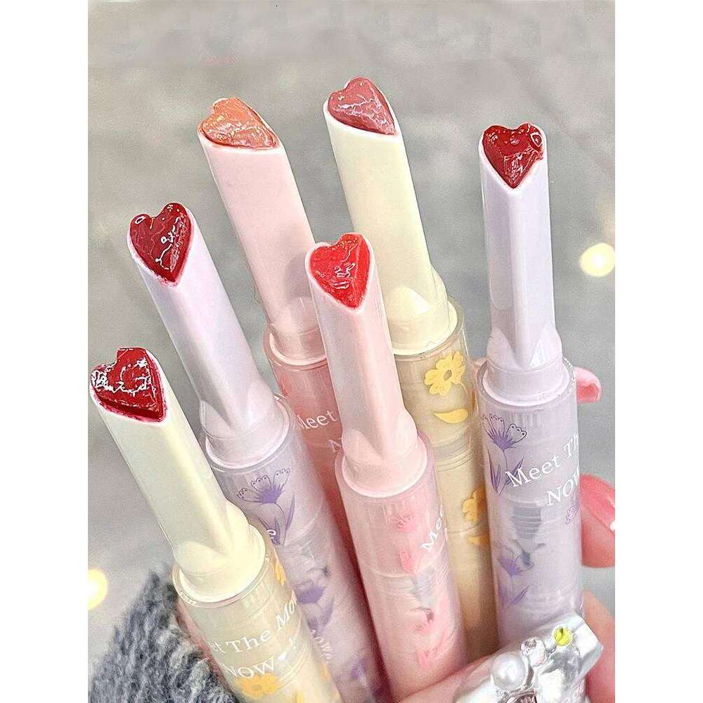 Gege Bear Floral Whisper Moisturizing Mirror Shine Lipstick Glossy Jelly Finish, Heart-Shaped Bullet, Hydrating Lip Balm H260302
