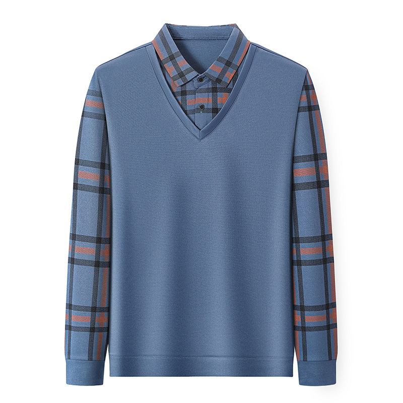 Luxury Brand Designer Clothes Spring And Autumn Mens Turn-Down Collar Faux Two-Piece POLO Shirt Business Mens Top With Plaid Sleeves T-Shirt For Men I