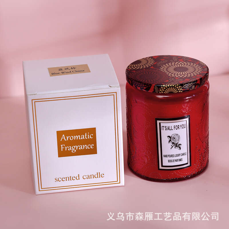 Embossed Bottle Glass Cup Aromatherapy Candle Plant Fragrance Essential Oil Smokeless Scent DIY Gift Box Wholesale Rose W260303