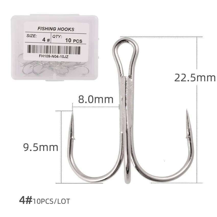10PCS/box White Sharpened Treble Hooks Fish Fishing Tackle Tools Accessories Z260228