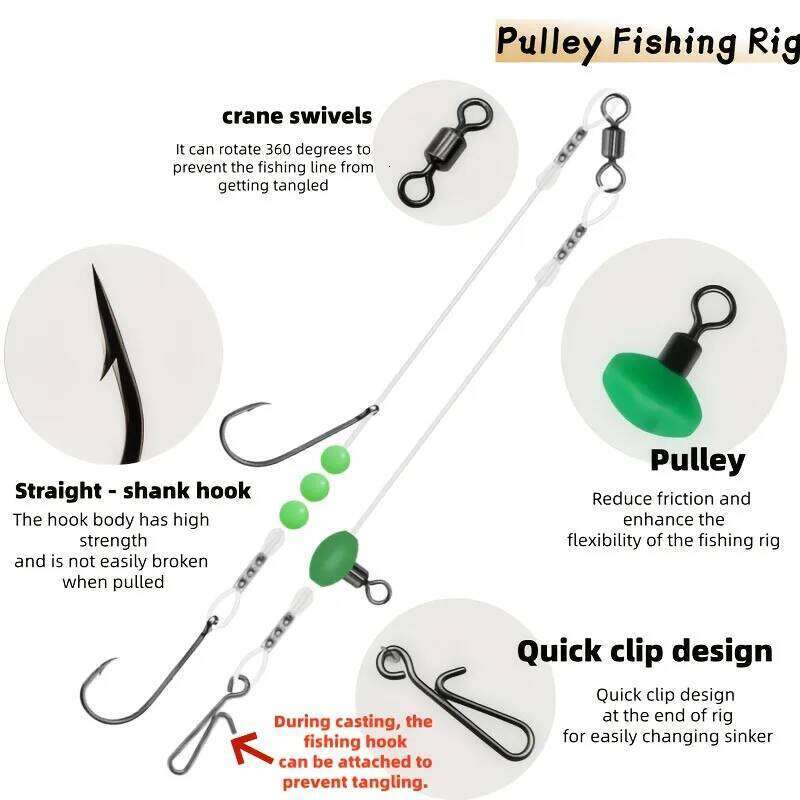 Pre-Tied Pulley Rigs Surf Fishing - Ready for Flounder, Whiting, Bass | Heavy Duty Nylon, Multiple Sizes Z260228