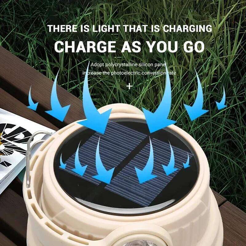 Outdoor Solar Camping Flashlight USB Rechargeable Light Emergency Power Bank Waterproof Hunting Fishing with Hook Side Lamp S260302