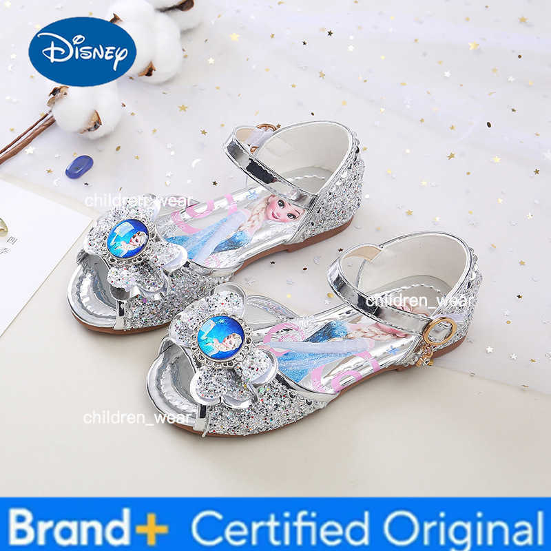 Disney New Fashionable And Comfortable Anti Slip Princess Shoes For Girls Summer Shoes For Children Elsa Rhinestone Bag Heel Shoes H260303