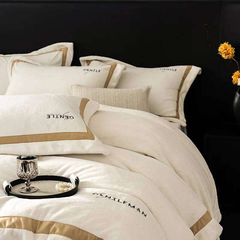 Customizable Nordic style milk embroidered four-piece set thickened double-sided fleece bed sheet quilt cover W260302