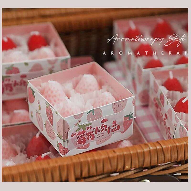 4/6/9pcs Strawberry Shaped Gift Box Handmade Realistic Fruit Aromatherapy Scented Mini Candles Home Decor Gifts W260303