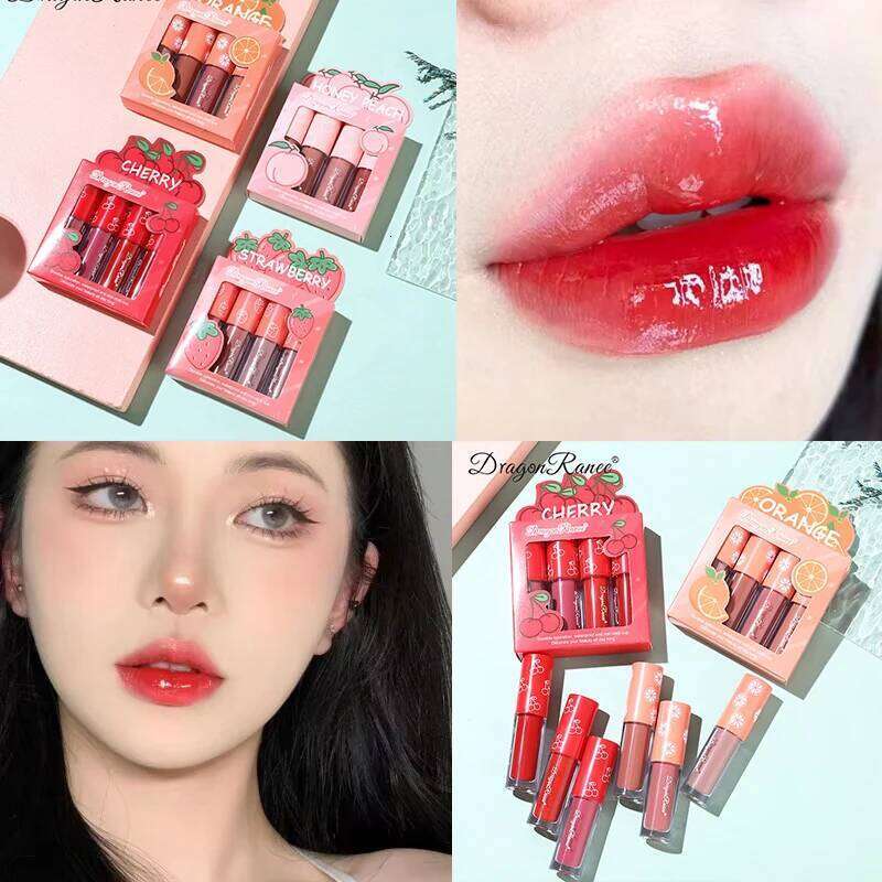 Mini Velvet Matte Gloss Set 4pcs Glaze Non-Stick Cup lipstick Long-Lasting Fruit Scented Lip Tint Makeup Lips Cosmetics H260302