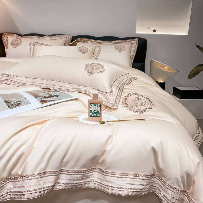 Luxury Embroidery Bedding Sets 1000TC Egyptian Cotton Champagne White Red Duvet Cover Bed Sheet/Fitted Sheet Pillowcases 4Pcs W260302
