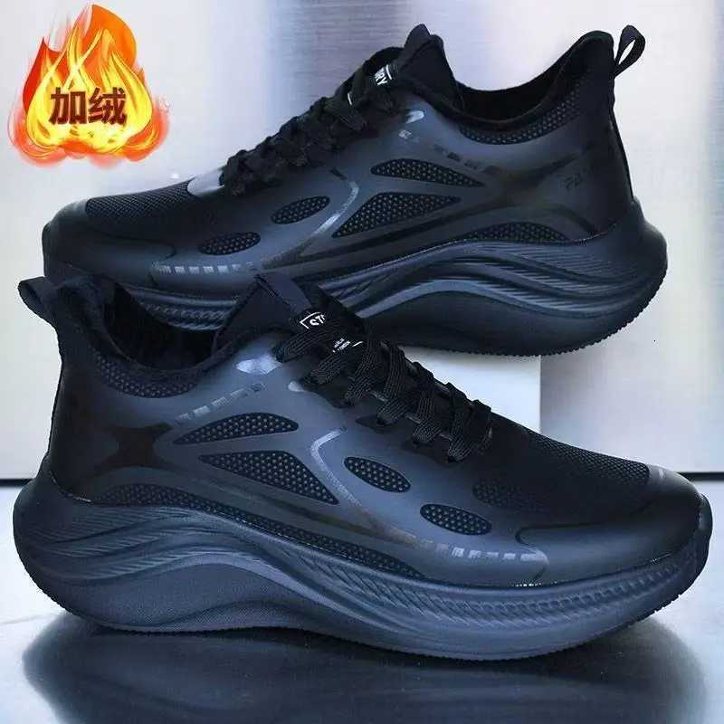 Leather waterproof thick soled elastic sports shoes autumn and winter anti slip casual running sports shoes K260303 - view 3