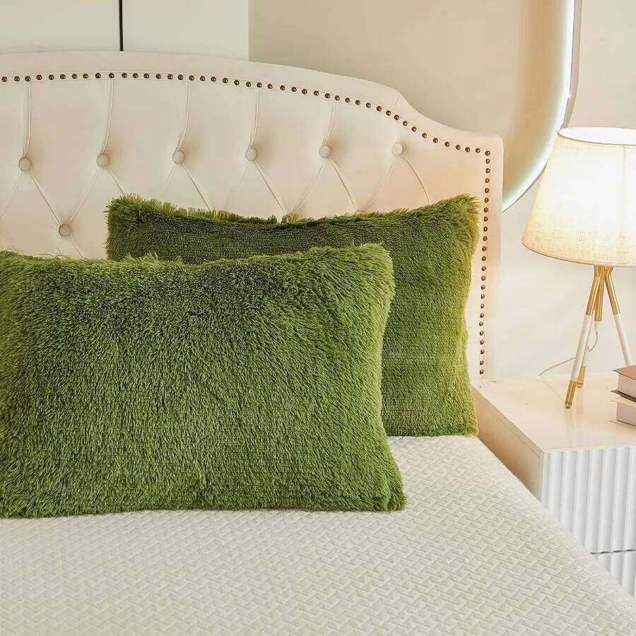 Size Luxury Fuzzy Duvet Set 3 Pieces Fluffy Shaggy Plush Soft Bedding Comforter Cover in Green for Queen Bed W260302