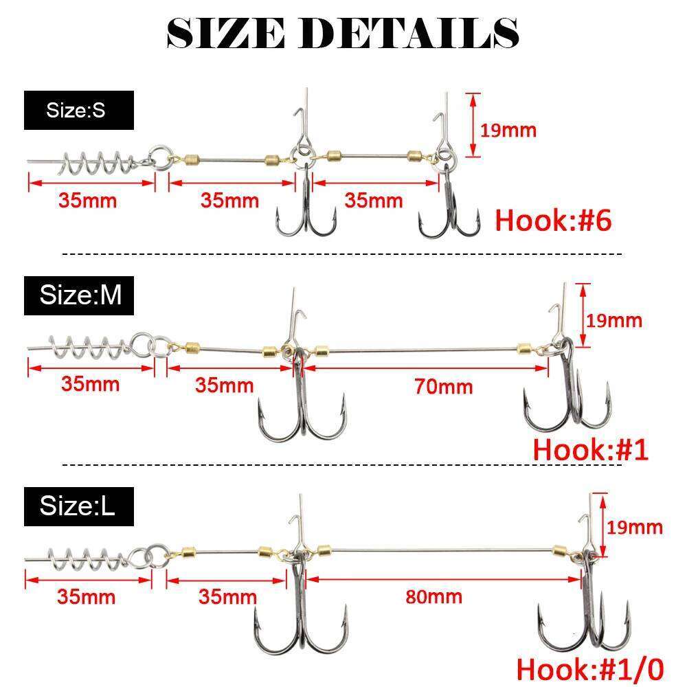 Spinpoler Belly Hook Stinger for softbait pike Double fishing hooks #6 #1 #1/0 Cork Screw Shad Spin Rig Tackle Pesca Z260228