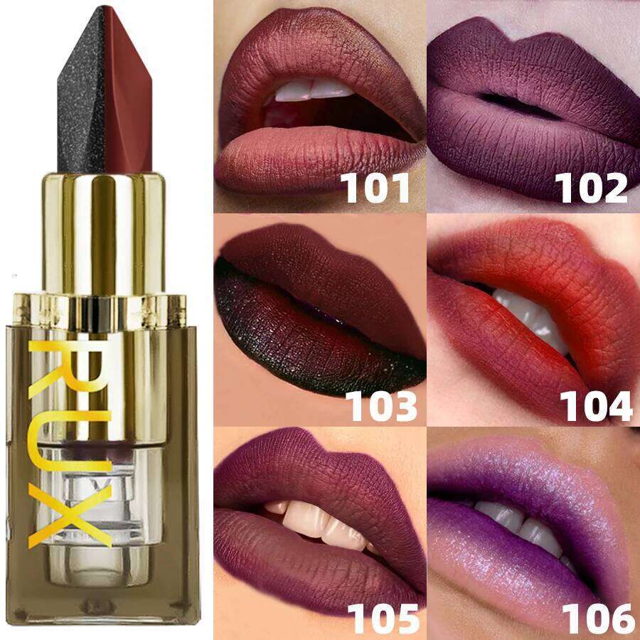 6 Color Glitter Two-tone Lipstick Purple Black Matte1pc Lipsticks Cosmetics Easy to use Tint Makeup Lip Beauty Red Pigment H260302