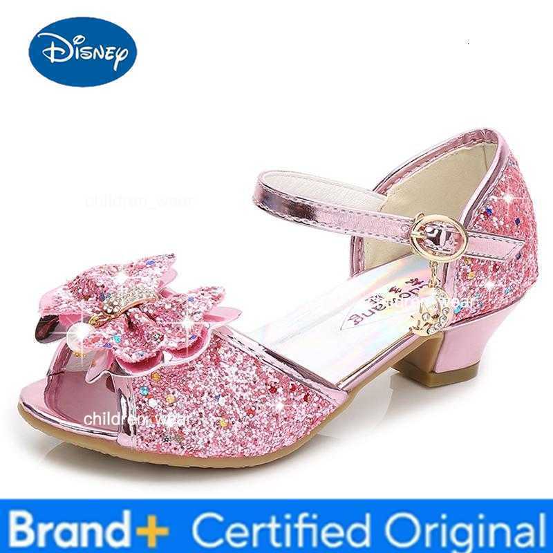 Disney Children Princess Sandals Kids Girls Wedding Shoes High Heels Dress Shoes Bowtie Purple Pink Blue Silver Shoes For Girls H260303