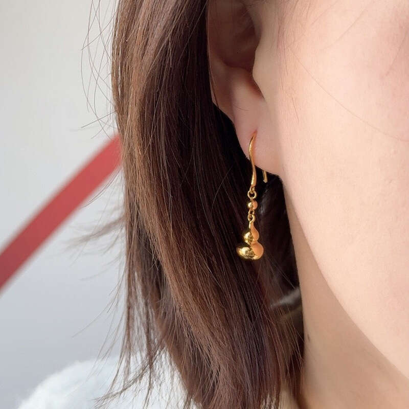 Gourd Earrings With Nano Vacuum Plating Tassel Stud For Women New Chinese Style Light Luxury Earrings