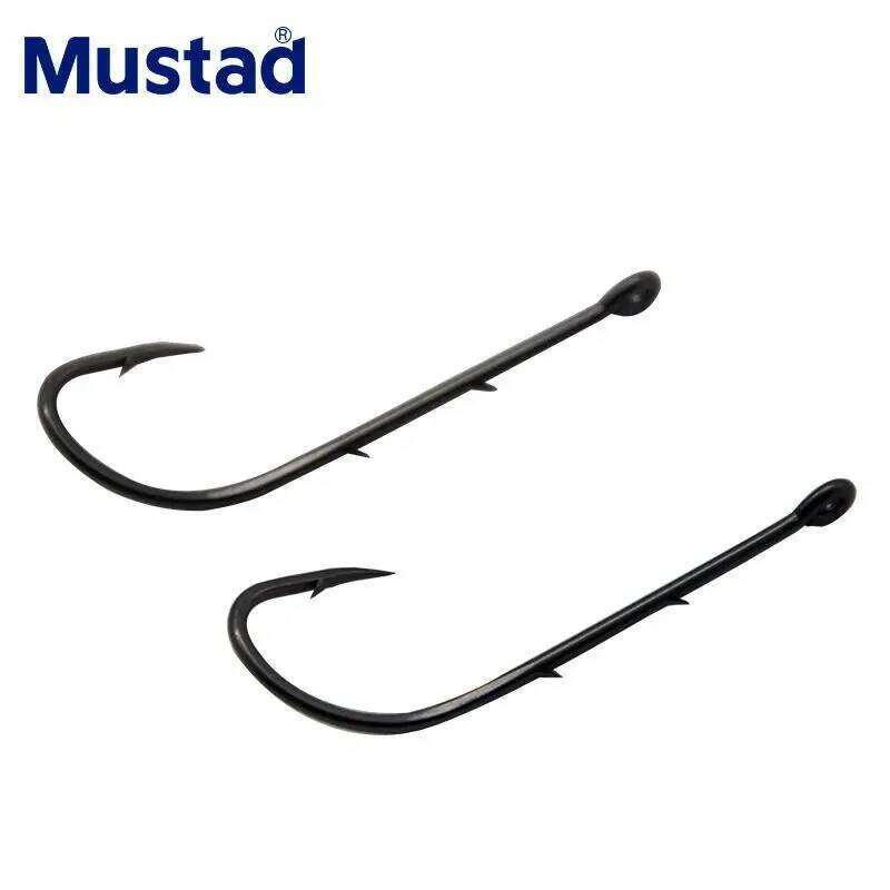 Mustad 92647 Long Handle Casting Fishing Double Backstab Worm Barbed Live Bait Hooks Pesca Fish Accessories Z260228