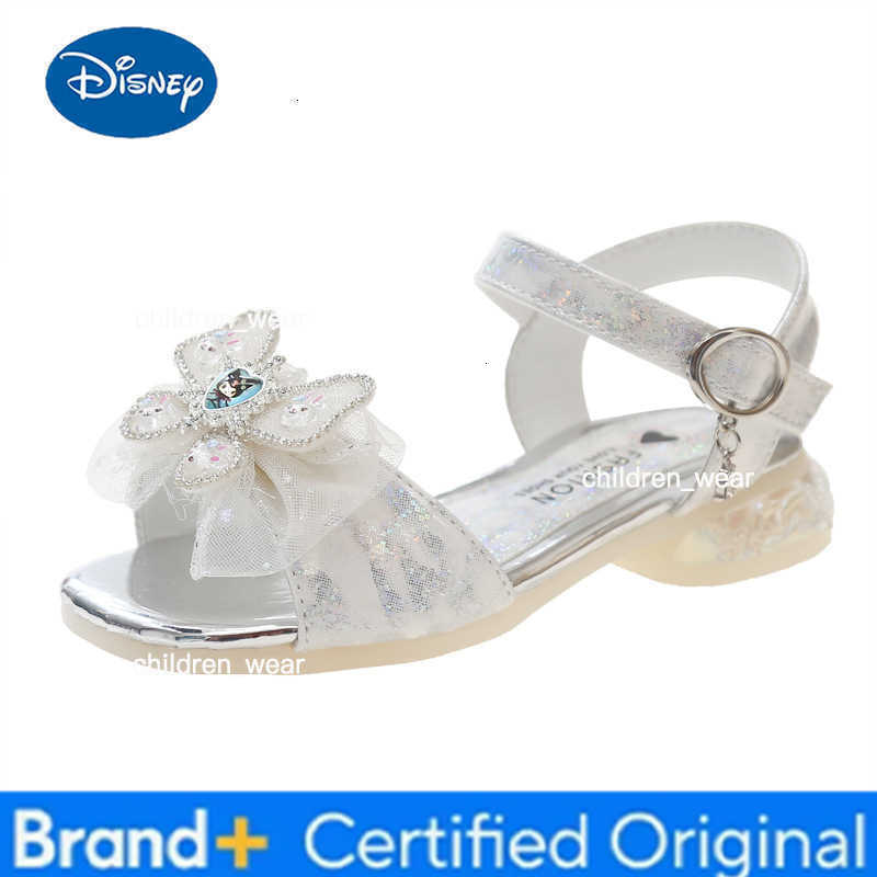 Disney 2026 Summer Princess Butterfly Leather Shoes Frozen Kids Bowknot High Heel Children Girl Glitter Shoes Fashion Girls Party Shoe H260303