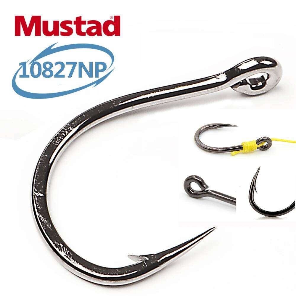Mustad 10827 HOODLUM Single Fishing Hook High Carbon Precision Steel Big Eye Hooks For Bait Accessories size 1/0-12/0 Z260228