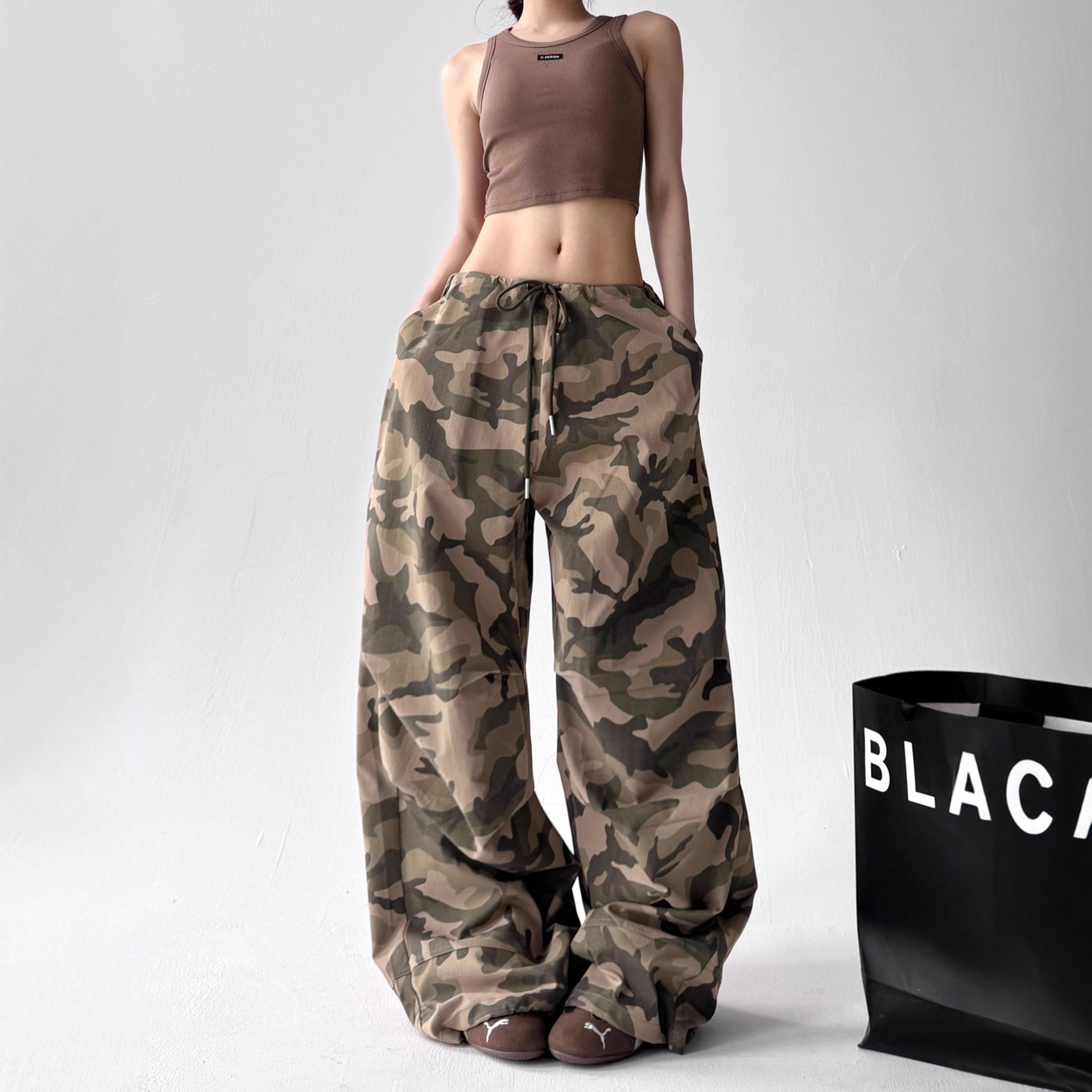 Americn Retro Cmouflge Crgo Pnts For Women Designer Pnts Summer New High Wist Loose Fit Tll Wide Leg Pnts Csul Long Pnts