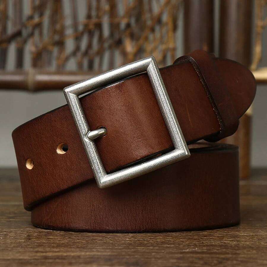 3.8CM Real Cow Genuine Leather Luxury Strap Male Belts Cowskin Retro Vintage Stainless Steel Pin Buckle Men Belt High Quality S260228