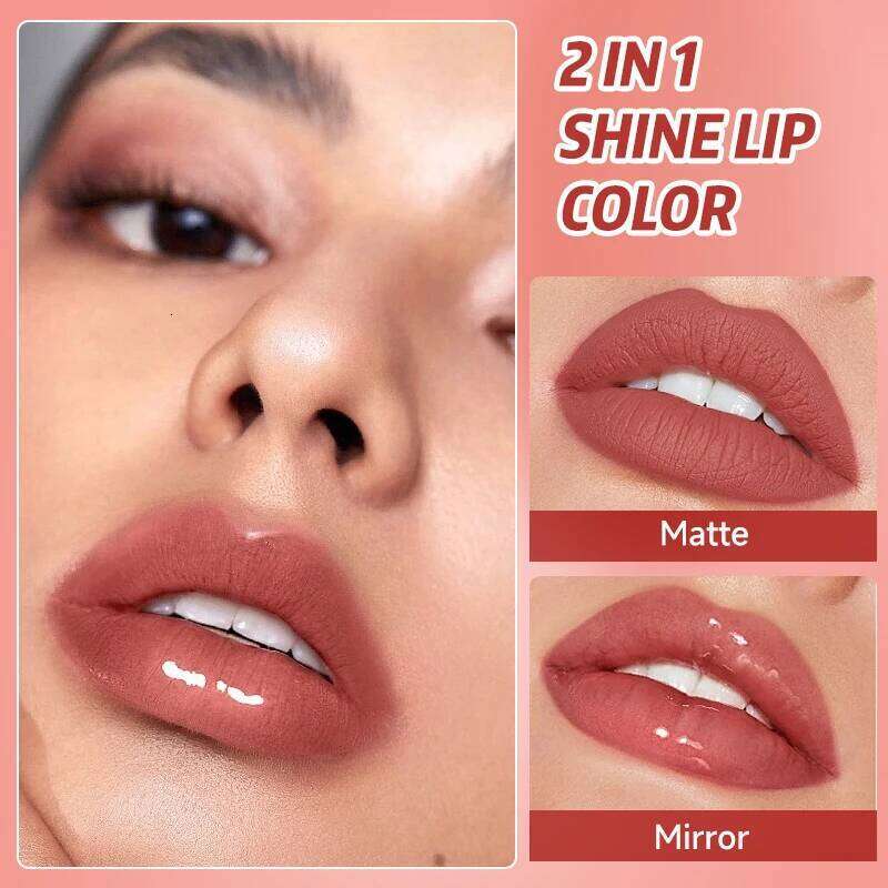 2 In 1 Dual Ended Moisturizing Lip Gloss,Waterproof Proof Lipstick Sealer,Matte & Mirror,Long Lasting,Non-Stick Cup H260302
