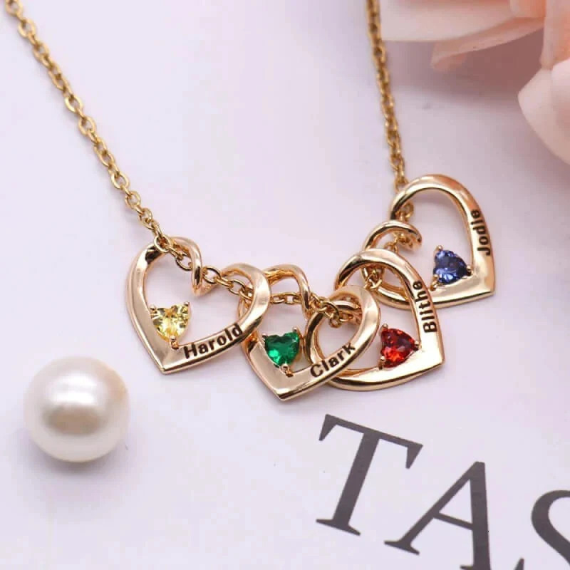 Custom Names Heart Pendant Necklace with Birth Stone Birth Stone Necklace Personalized Jewellry Gift Mothers Day Gift 260228