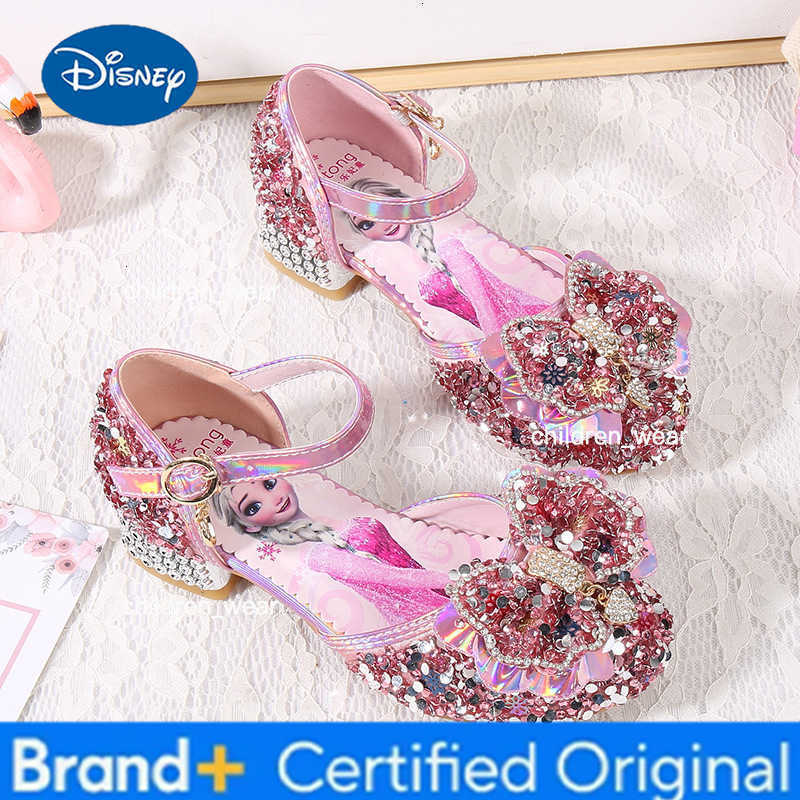 Disney Girls Princess Heeled Shoes Fashion Crystal Leather Shoes for Kids Show Performance H260303
