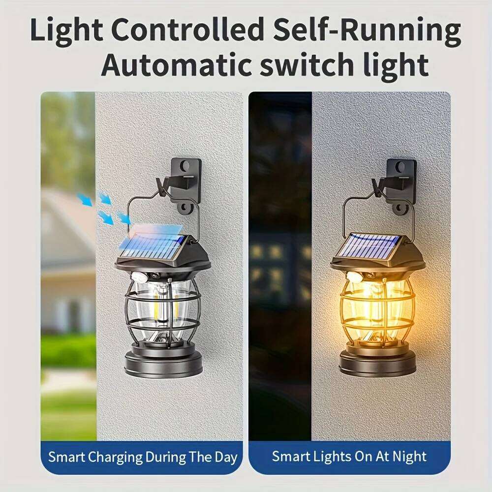 Rechargeable Solar Camping Electric LED Flashlight, Retro Portable Carrying Light, 4 Light Modes S260302