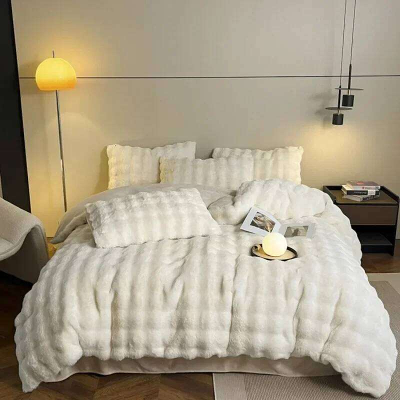 2024 New Autumn and Winter Warm Thickened Skin-friendly Comfortable Rabbit Milk Plush Four-piece Set Sheet Kit W260302