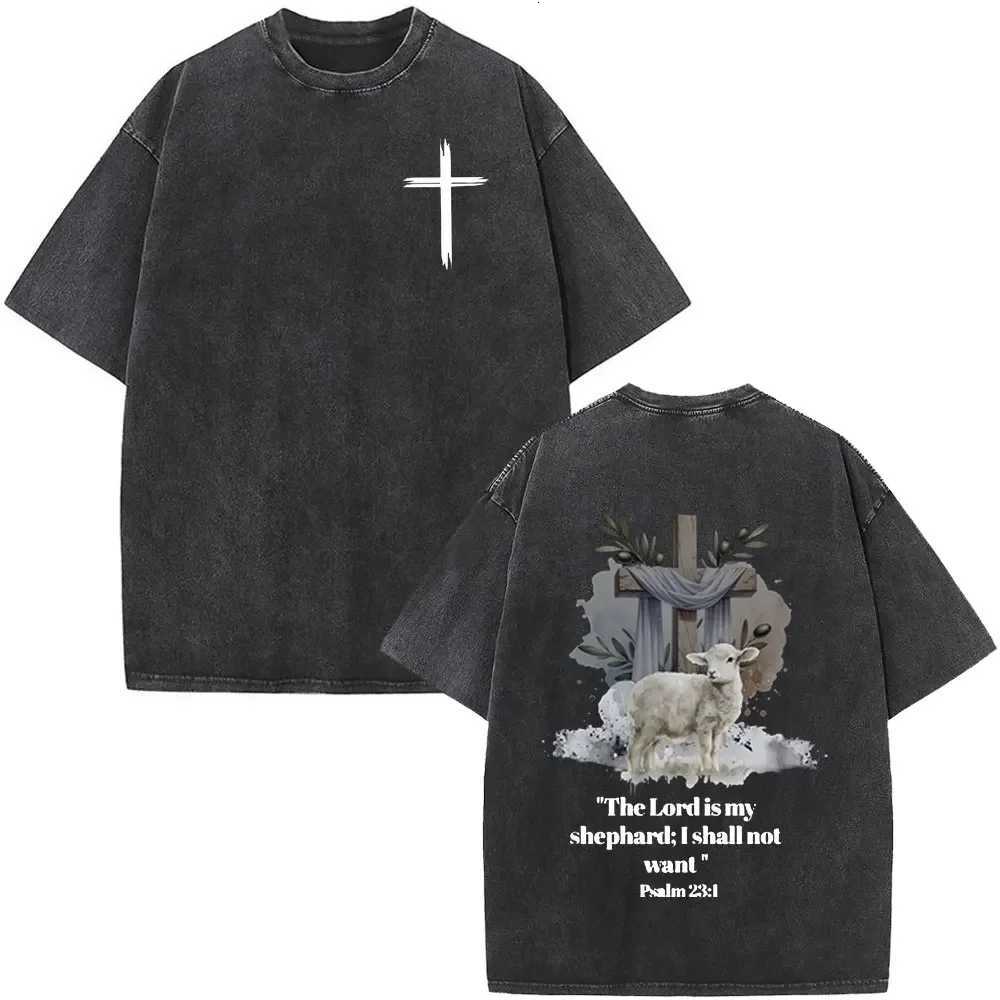 T-shirt Christian "Faith Over Fear" Bible Verse Washed Vintage Harajuku Cotton Unisex Short Sleeve TopT260303