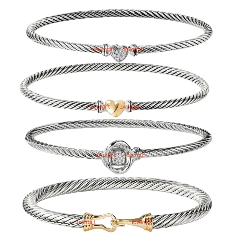 Bracelet designer open Bracelets for Women Cable bangles man Davids luxury Jewelry with box Twisted Cuff bangle 925 Silver hook Wire Engagement gifts