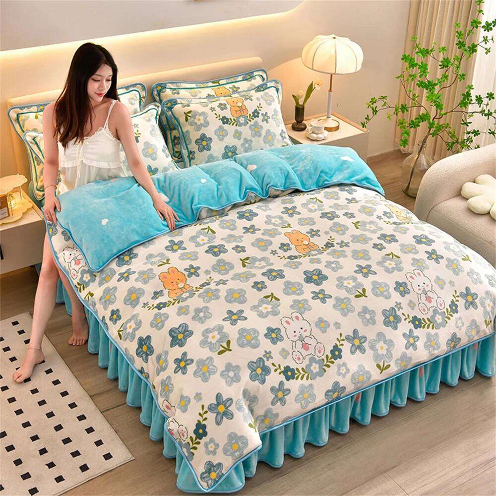 Class A Bedding Milk Fleece Winter Warm Thickened Anti-static Duvet Cover Bed Sheet Home King Queen Soft Four-Piece Set W260302 W260302