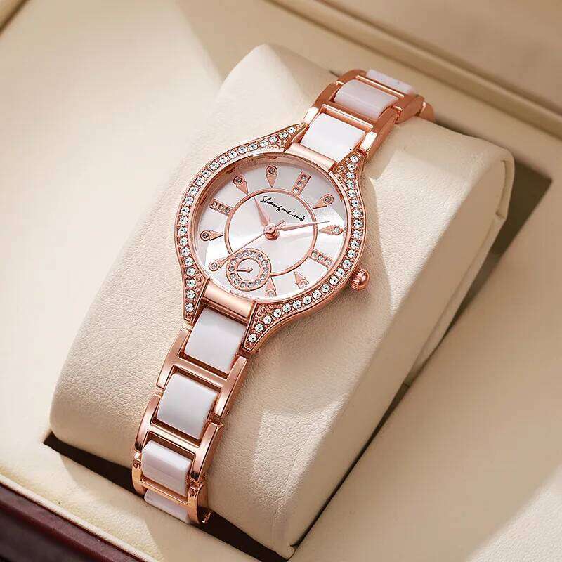 1/2PCS Elegant Women Watches Rhinestone Dial Analog Quartz Wristwatch for Ladies Fashion Gift Reloj Mujer XJ260303