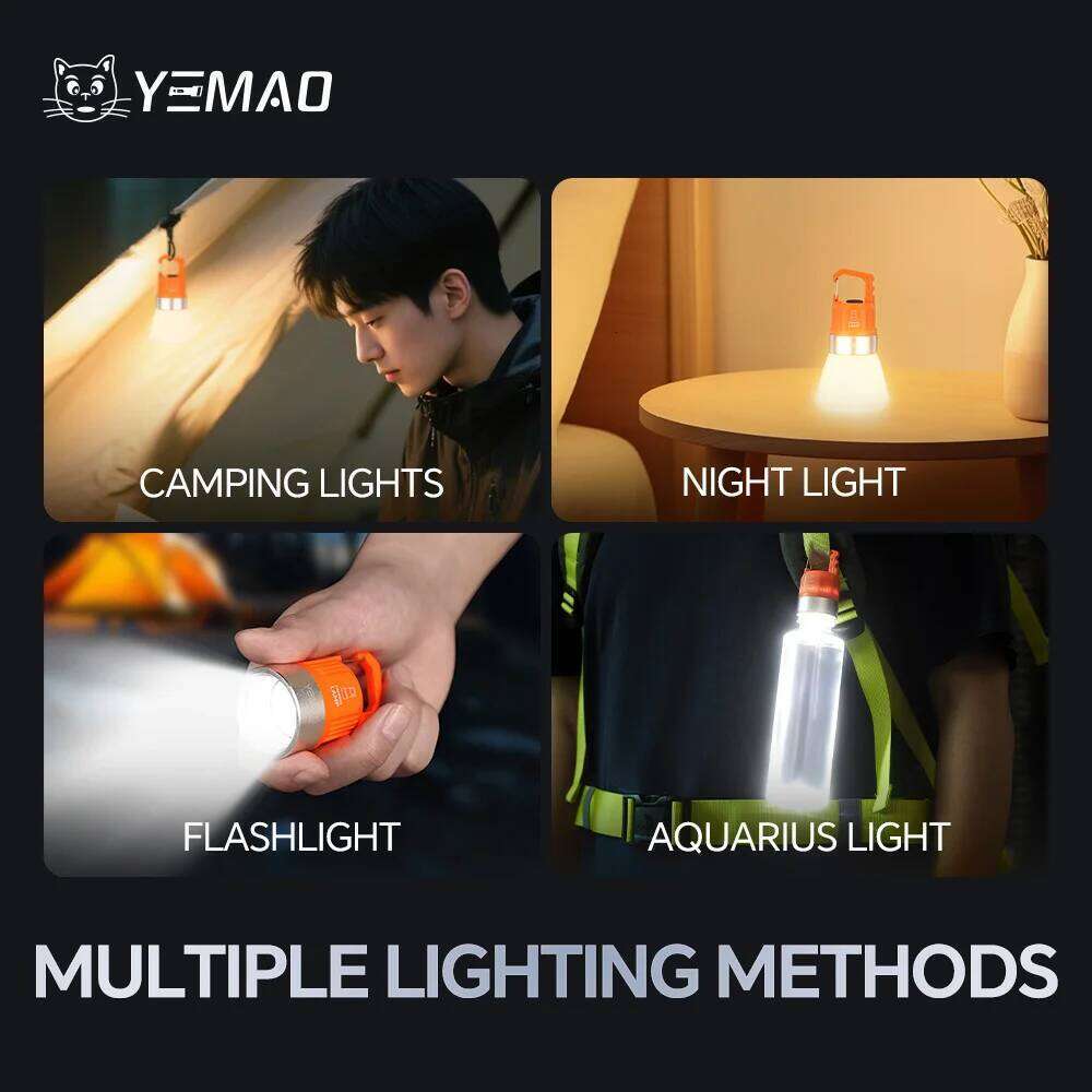 Portable Outdoor 450mAh Battery Rechargeable YEMAO B90 Camping Light with Hook High Brightness IPX4Emergency Flashlight RGB Lamp S260302