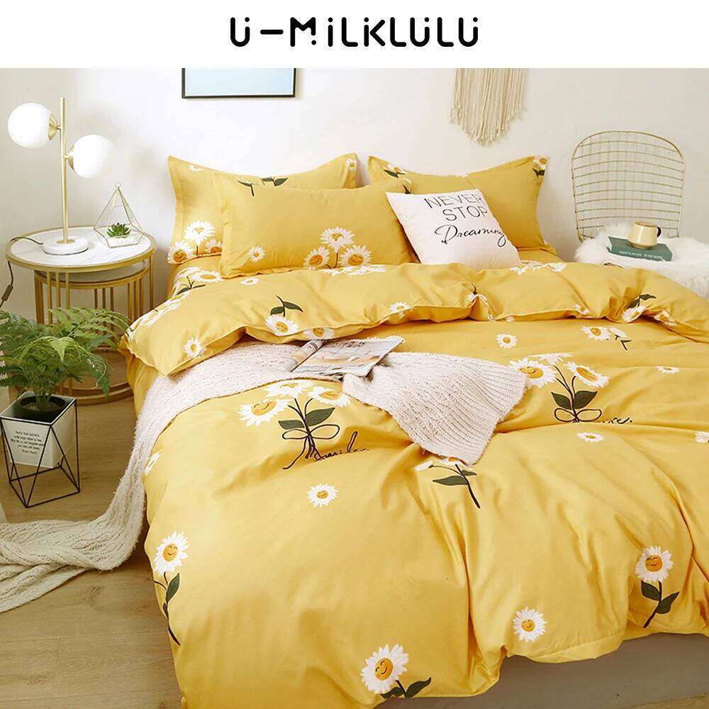 Sunflower Bedding Set, Yellow Sheet Single Double Queen, King Size, Elastic Duvet Cover, Pillowcase Country Style Bed Comforters W260302 W260302