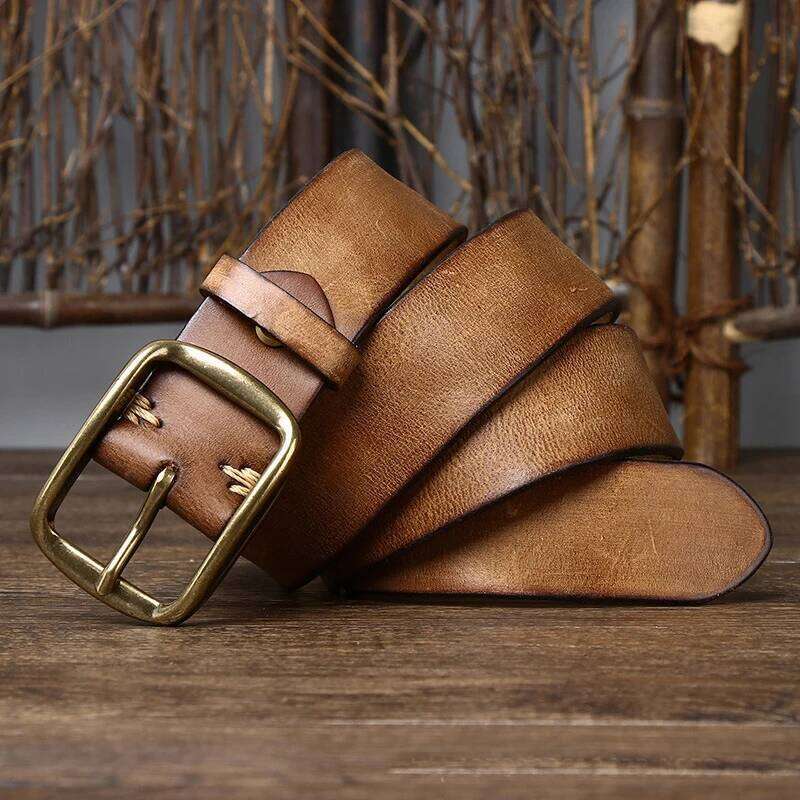 3.8CM Thick Cowhide Copper Buckle Genuine Leather Casual Jeans Belt Men High Quality Retro Luxury Male Strap Cintos S260228